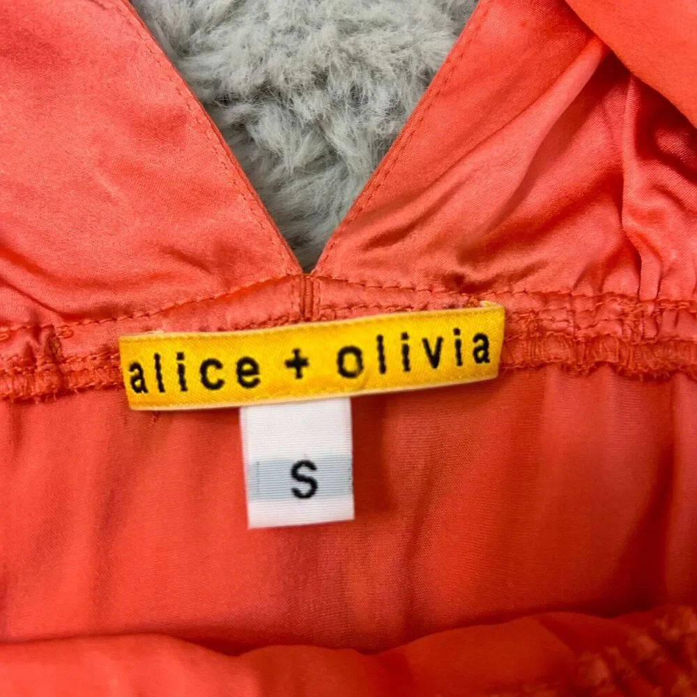 ALICE + OLIVIA Fit & Flare Silk Tiered Mini Dress - Coral Orange Tangeri… - Picture 7 of 11